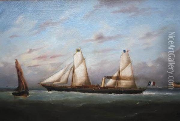 Vapeur Mixte Sous Voile Quittant Le Havre Oil Painting - Marie-Edouard Adam Of Le Havre