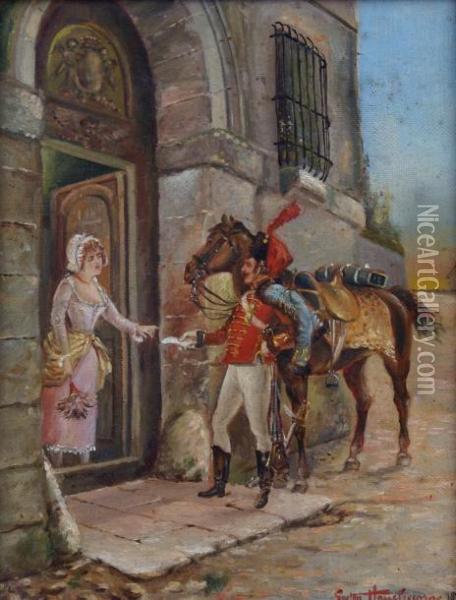 Militaire Galant Oil Painting - Gaston Hauchecorne