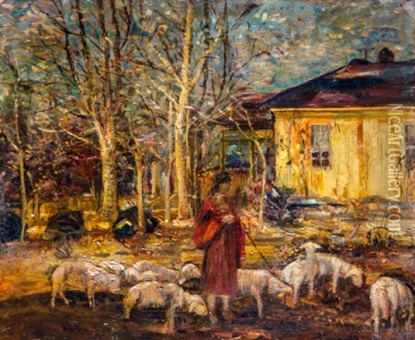 Birkapasztor Lany Oil Painting - Lajos Bruck