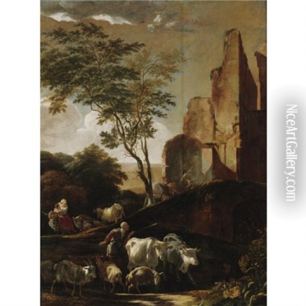 Peasants Driving Cattle Oil Painting - Adam de Colonia