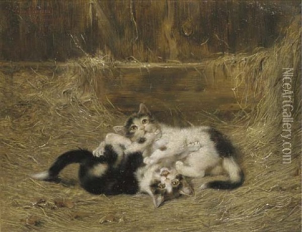 Playful Kittens Oil Painting - Julius Adam the Younger