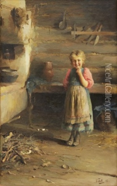 Peasant Girl By The Fireplace Oil Painting - Ivan Lavrentievich Gorokhov