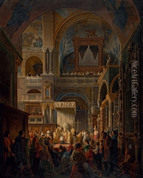 Bischofsweihe In Einer Kathedrale Oil Painting - Aurele Robert