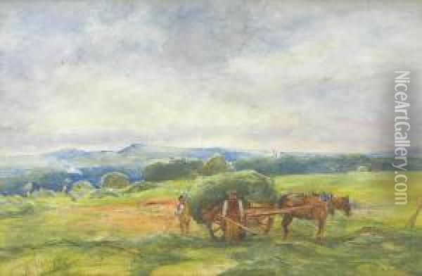 The Hay Field, Craigmillar Castle In The Distance Oil Painting - Alexander Jnr. Fraser