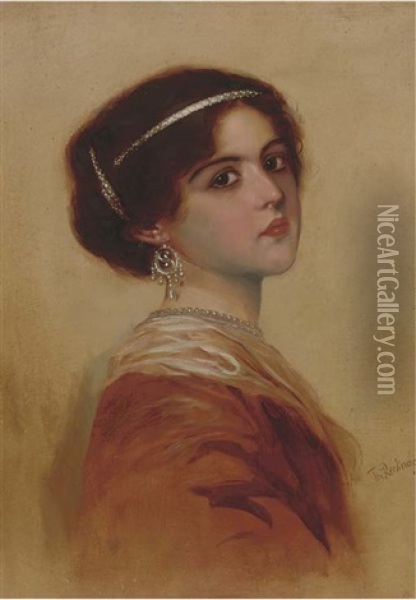 Portrait Of A Young Beauty Oil Painting - Theodor Recknagel