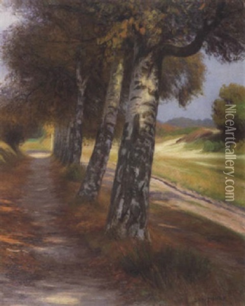 Herbstlaub (birkenweg) Oil Painting - Georg Siehl-Freystett