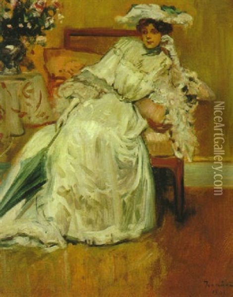 Seated Woman In A Parlor Oil Painting - Pierre Georges Jeanniot