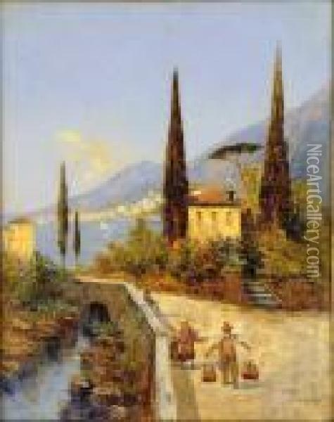 Veduta Del Lago Di Iseo Oil Painting - Georg Fischof