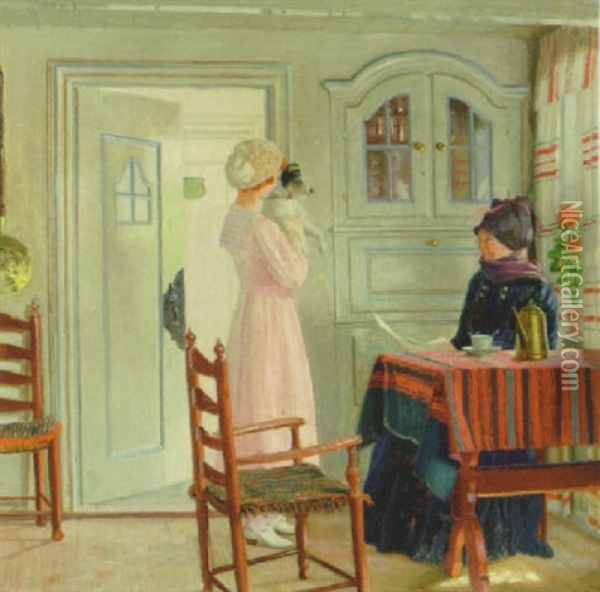 Pa Besog I Et Fanohjem Oil Painting - Adolf Heinrich Claus Hansen