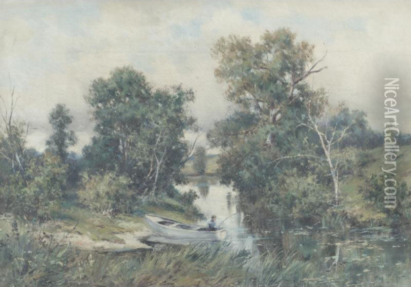 River Landscape With Boater Oil Painting - Fedor Karlovich Burkhardt