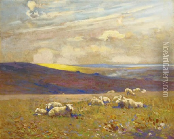 Morning On The Downs Oil Painting - Frederick Hall