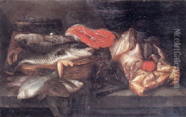 Nature Morte Med Fisk Oil Painting - Abraham van Beyeren
