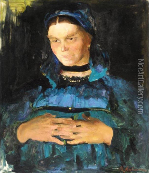Peasant In Blue Oil Painting - Philippe Andreevitch Maliavine