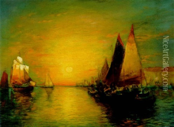 Ships At Sunset Oil Painting - George Herbert McCord