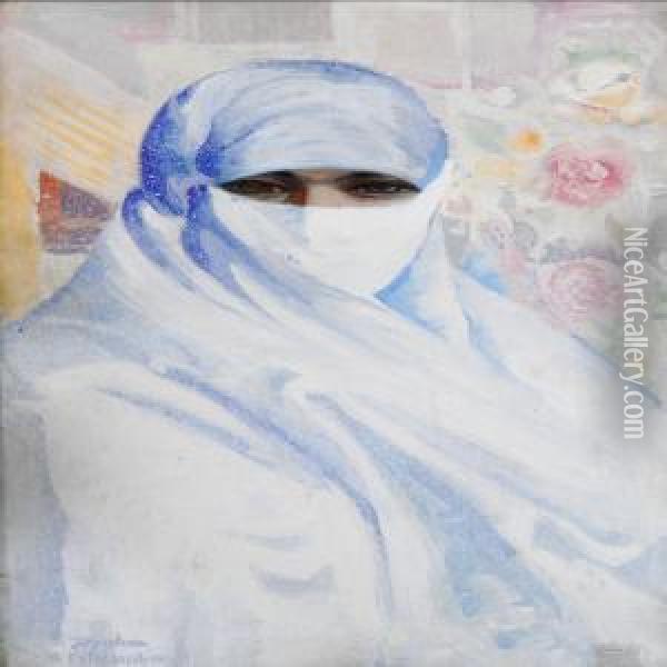 A Veiled Woman From Isfahan, Persia Oil Painting - Sarkis Katchadourian