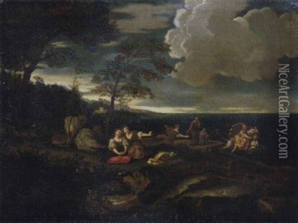 Kustenlandschaft Mit Dem Raub Der Europa Durch Den Stier Oil Painting - Pier Francesco Mola