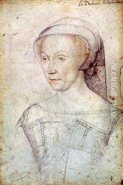 Diane de Poitiers (1499-1566) Duchess of Valentinois, c.1555 Oil Painting - Francois Clouet