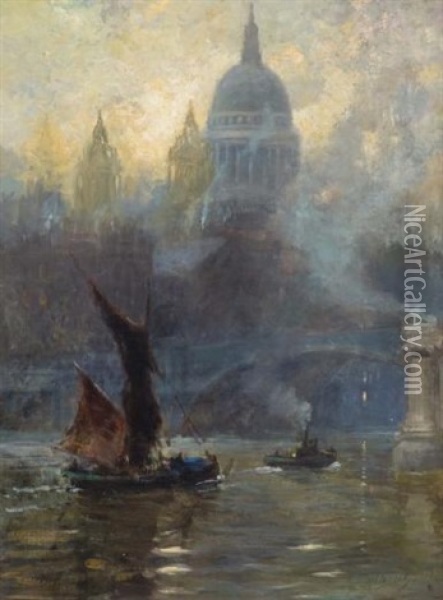 View Of St. Paul's Cathedral, London Oil Painting - Frederic Marlett Bell-Smith