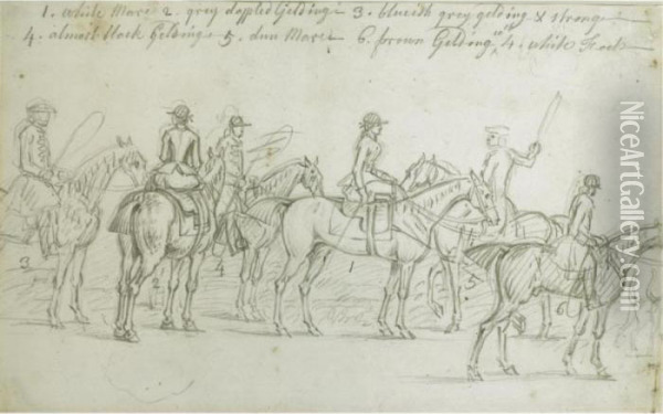 Various Properties
 

 
 
 

 
 A Study For A Painting Of Racehorses At A Meet Oil Painting - James Seymour