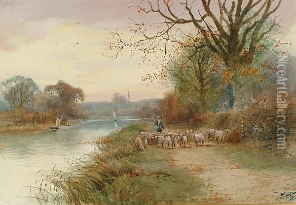 By The Thames Oil Painting - Henry Charles Fox