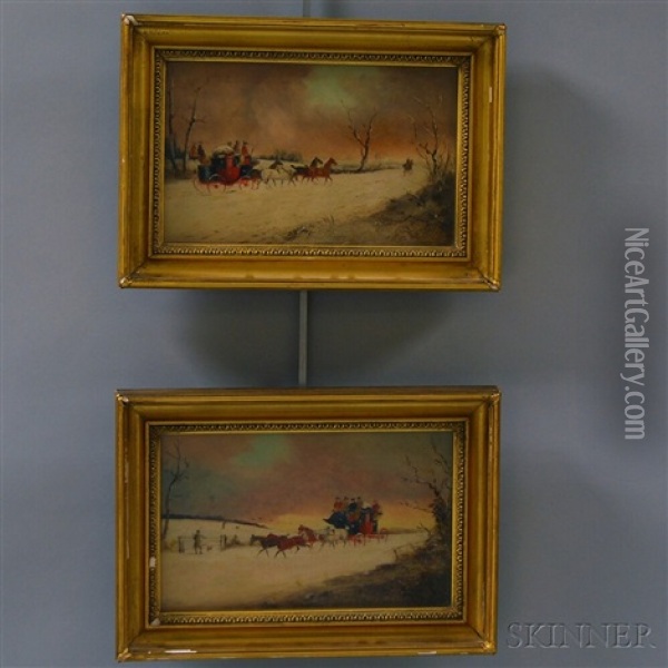 English Coaching Scenes (2 Works) Oil Painting - Philip H. Rideout