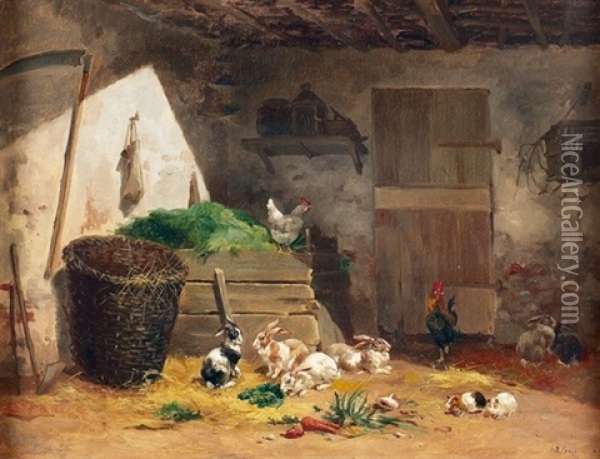 Stallinterieur Mit Kleinvieh Oil Painting - Noel Saunier