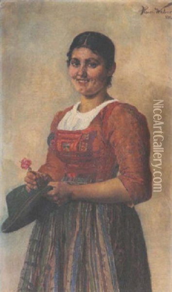 Bayerisches Bauernmadchen In Tracht Oil Painting - Heinrich A. Weber