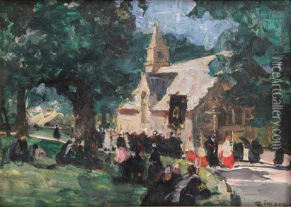 Procession Pres La Chapelle Sainte-marine A Combrit Oil Painting - Lucien Simon