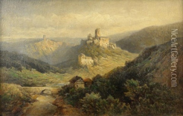 Blick Auf Die Burgen Im Liesertal Bei Manderscheid Oil Painting - Nicolai Von Astudin