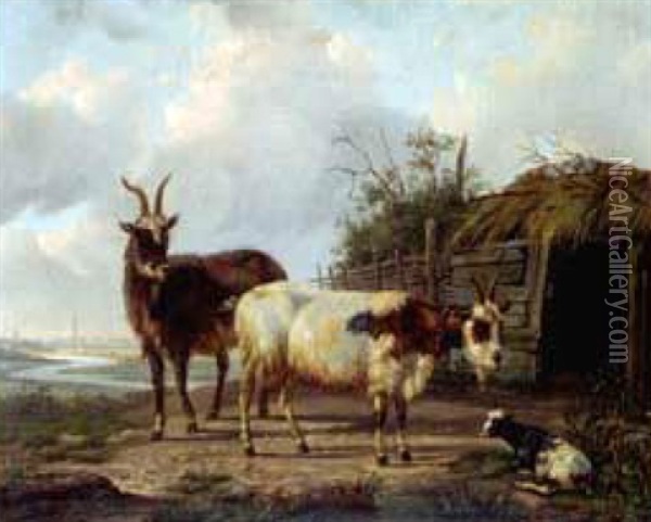 Ziegen Vor Einem Stall Oil Painting - Jan Kobell III