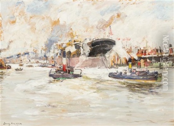 The Launching Of The Lusitania Oil Painting - James Kay