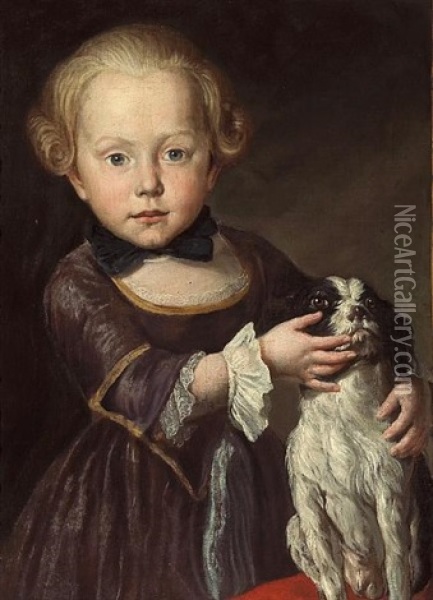 A Portrait Of A Young Boy, With His Dog Oil Painting - Antoine Pesne