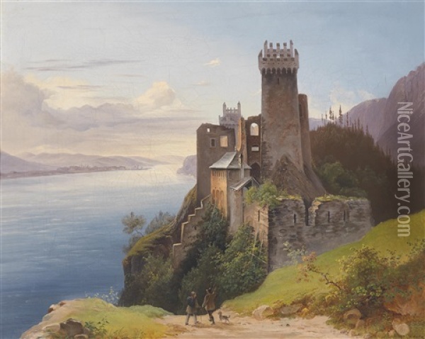 Blick Auf Die Ruine Weitenegg An Der Donau Oil Painting - Josef Holzer