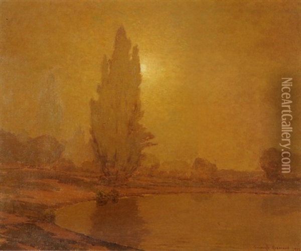 Sunset Over Lake Merritt, Oakland Oil Painting - Granville S. Redmond