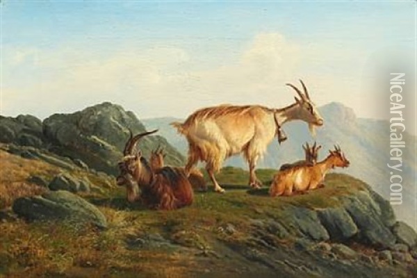 Goats On A Mountain Top Oil Painting - Vilhelm (Joh. V.) Zillen