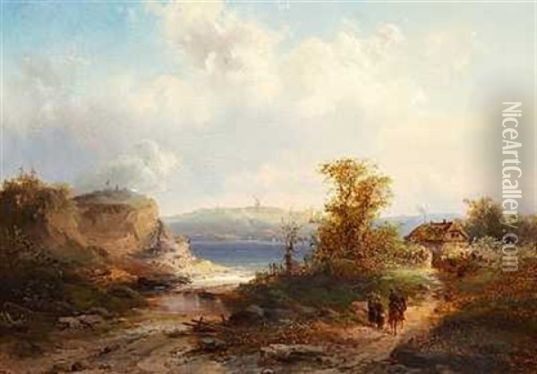 Flodlandskab Med Soldater Pa En Vej Oil Painting - Franz Emil Krause