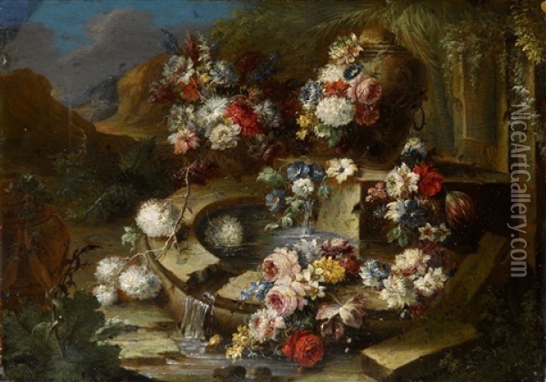 Ein Paar Blumenstillleben (pair) Oil Painting - Gasparo Lopez