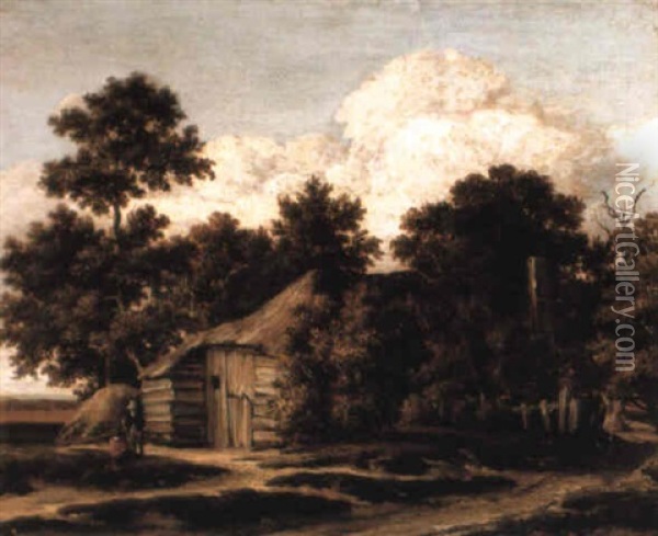 A Barn At The Edge Of A Wood Oil Painting - Meindert Hobbema