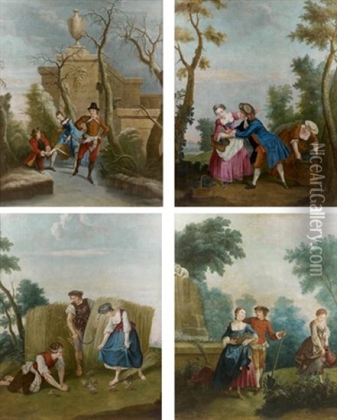 Allegorie Des Quatre Saisons (set Of 4) Oil Painting - Nicolas Lancret