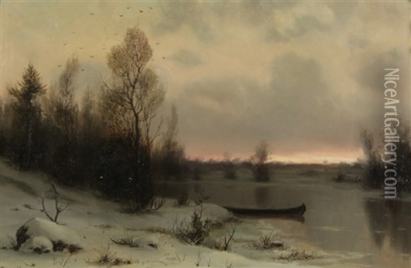 Winter Twilight Oil Painting - Vladimir Leodinovitch (Comte de) Muravioff