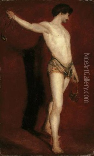 David Holding A Catapult Oil Painting - William Etty