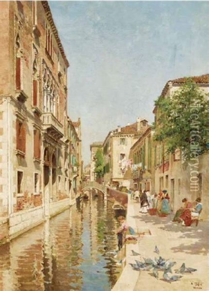 Rio Della Frescada Station S.. Toma 
Canal Grande Venedig Oil Painting - Raffaele Tafuri