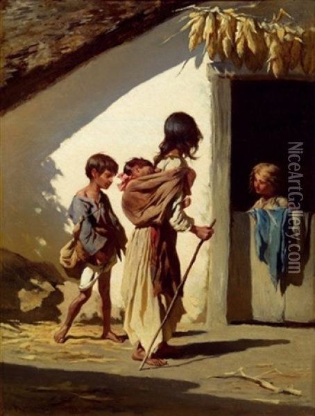 Zigeunerkinder Oil Painting - Johann Gualbert Raffalt