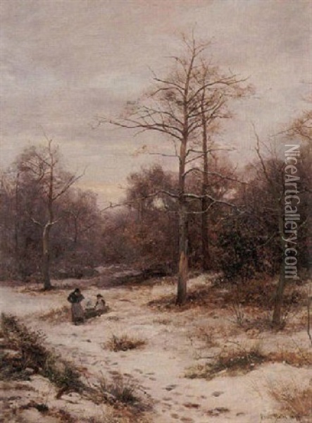 A January Afternoon, Sutton Park Oil Painting - David Bates