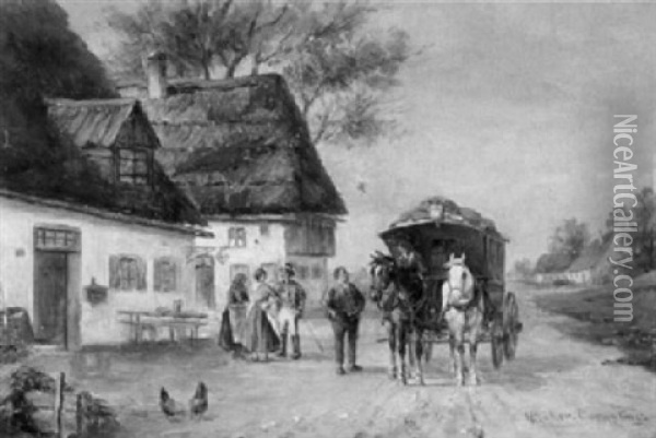 Postkutsche Auf Der Dorfstrase Oil Painting - Ludwig Mueller-Cornelius