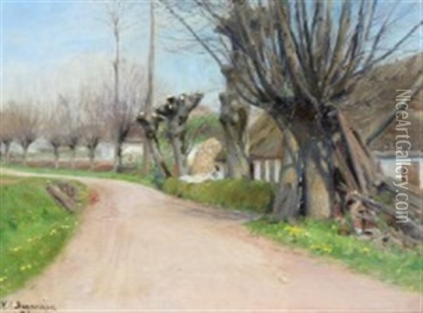 Spring Day In The Village Oil Painting - Hans Andersen Brendekilde