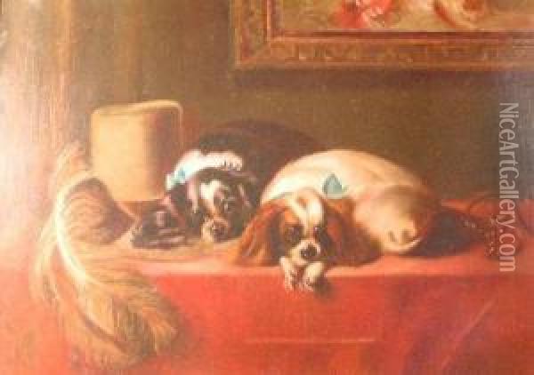 King Charles Spaniels Oil Painting - Charles Landseer