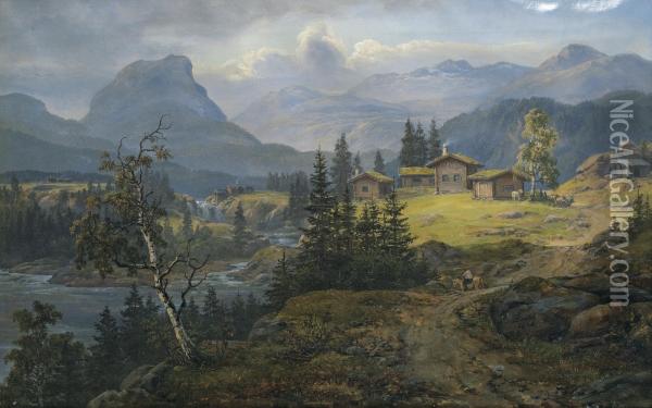 View Of Aylo Farm, Valdres Oil Painting - Johan Christian Clausen Dahl