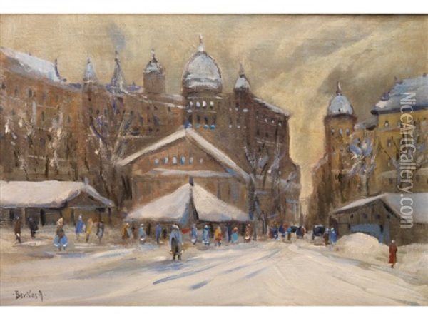 Winterliche Stadtszene Oil Painting - Antal Berkes