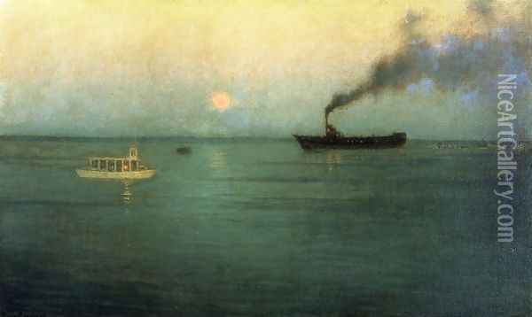 Rosy Moon off Charles Harbor Oil Painting - Lowell Harrison